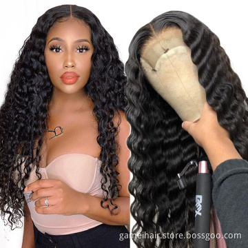 Natural Color Deep Wave Curly Glueless Lace Wig Human Hair Virgin Cuticle Aligned Glueless Lace Front Wig Brazilian Human Hair